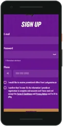 LuckyMister sign up on a smartphone